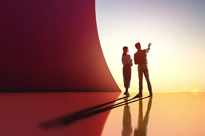 Symbolbild für Führung: Mann und Frau in futuristischer Umgebung